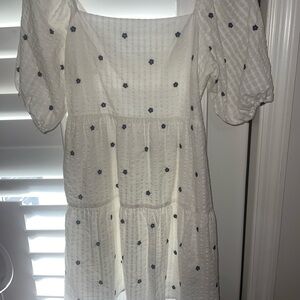 White with blue flower details dress